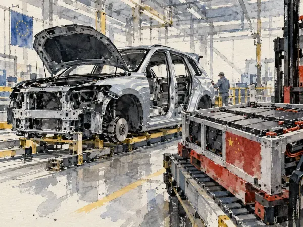 Illustration - Voitures hybrides devant une usine