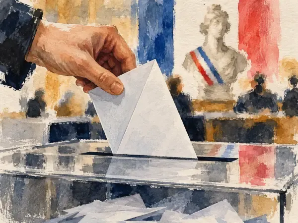 Illustration - Bulletins de vote autour d'une urne