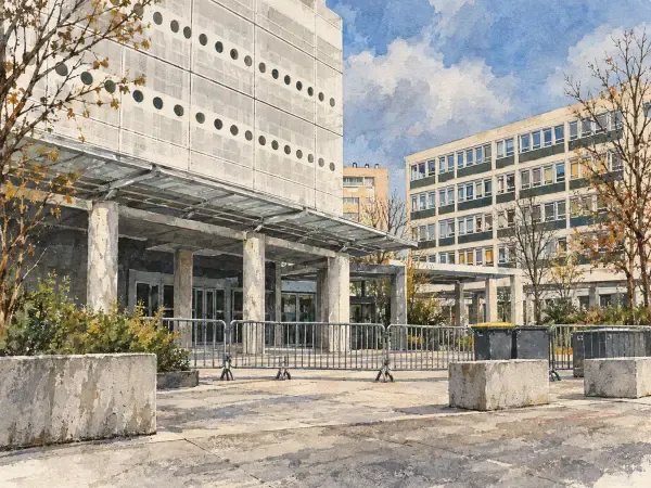 Illustration - Entrée du campus universitaire bloquée