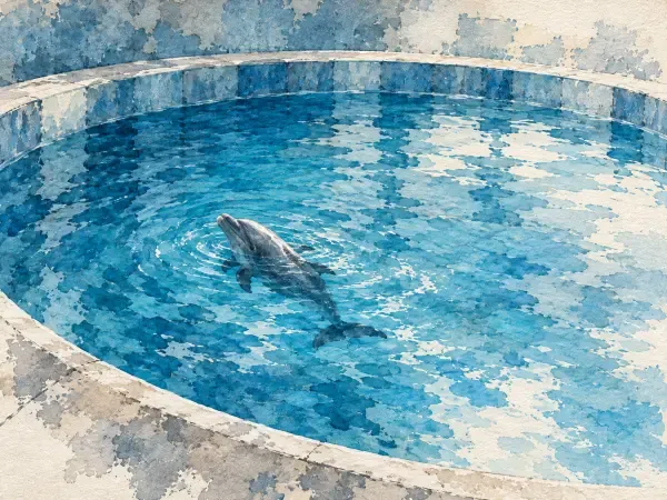 Illustration - Dauphin dans un bassin circulaire