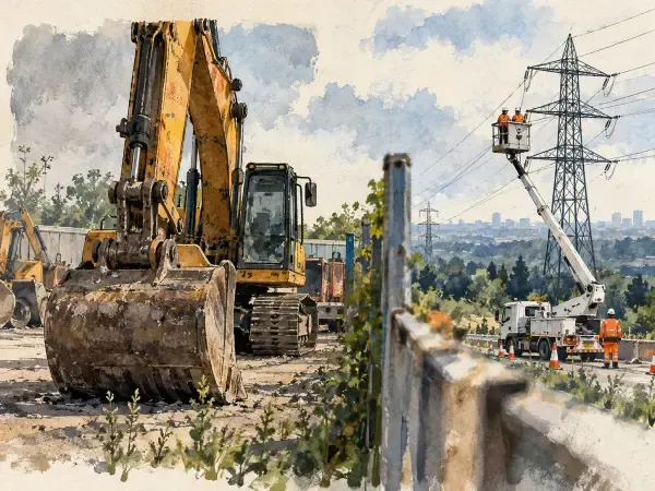 Illustration - chantier routier et réseau électrique