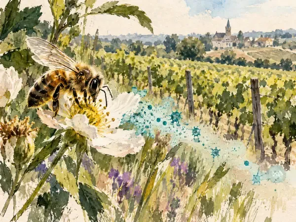Illustration - Abeilles au-dessus des vignes
