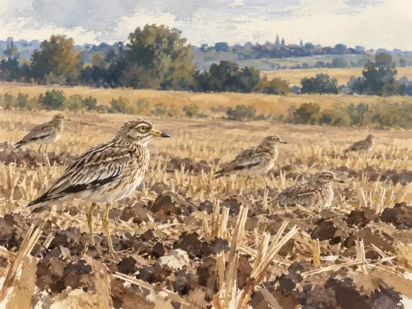 Illustration - Œdicnèmes criards dans un champ