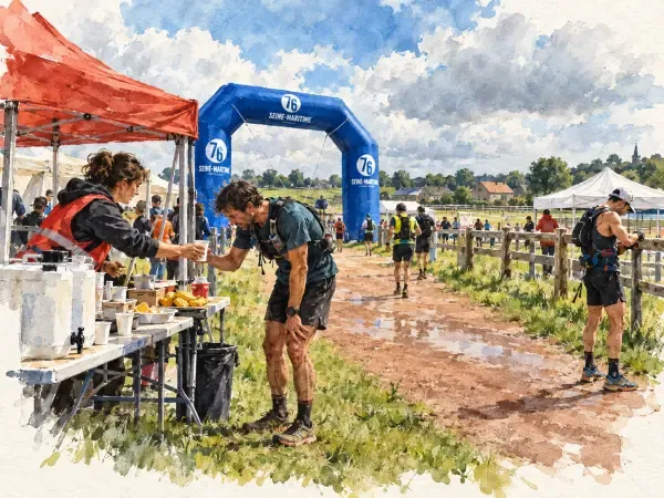 Illustration - Coureurs sur un hippodrome cauchois
