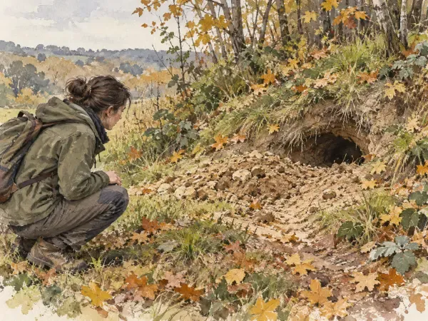 Illustration - Blaireau devant son terrier