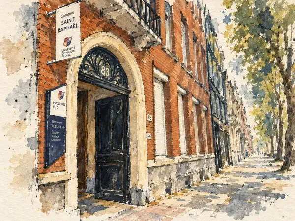 Illustration - Entrée d'un campus universitaire bloqué