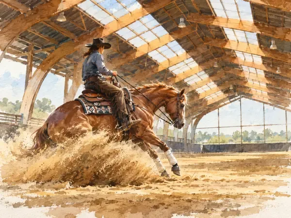 Illustration de chevaux exécutant des figures de reining