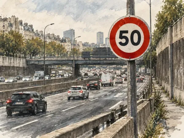 Illustration - Périphérique parisien et panneau 50 km/h