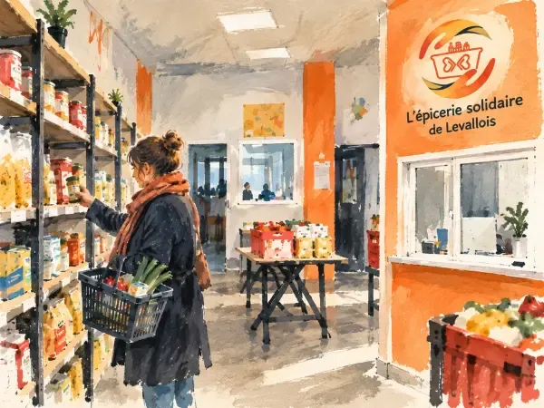 Illustration d'une épicerie solidaire à Levallois