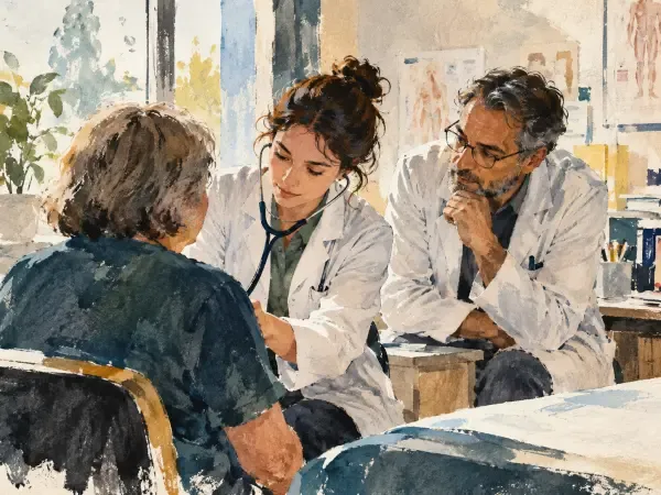Illustration - Un cabinet médical et deux médecins