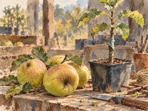 Illustration - Pommes anciennes et pressoir