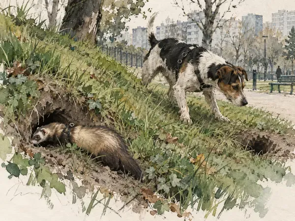 Illustration - Furet à l'entrée d'un terrier