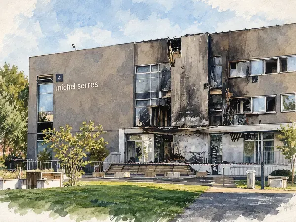 Illustration du bâtiment universitaire incendié