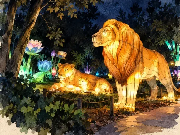 Illustration - Sculptures lumineuses dans un zoo nocturne