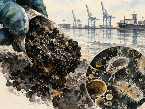 Illustration de sédiments portuaires et microorganismes