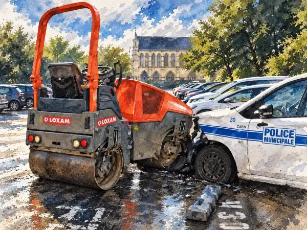 Illustration - Engin de chantier devant un portail