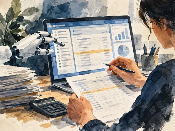 Illustration - bureau comptable et écran numérique