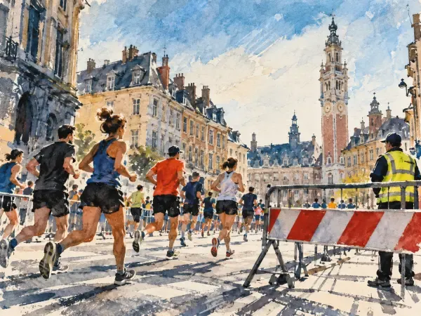 Illustration - coureurs dans les rues de Lille