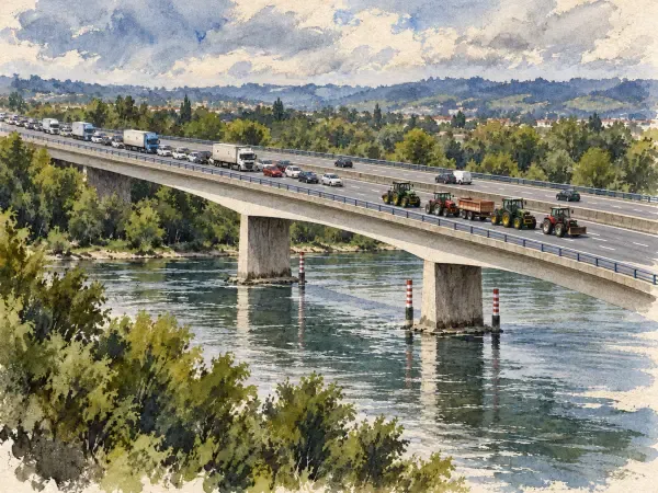 Illustration - Tracteurs près du pont de Givors