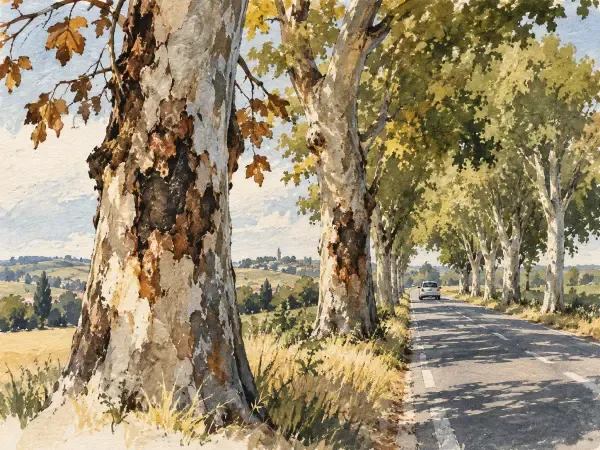 Illustration - platanes bordant une route