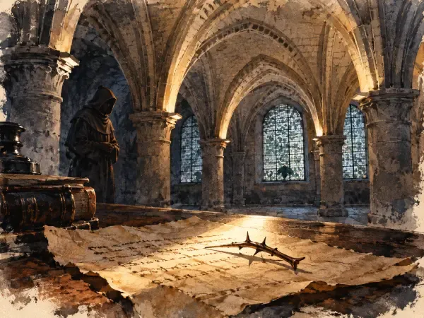 Illustration - Abbaye médiévale dans la pénombre