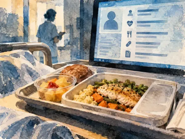 Illustration - Plateau-repas et données hospitalières