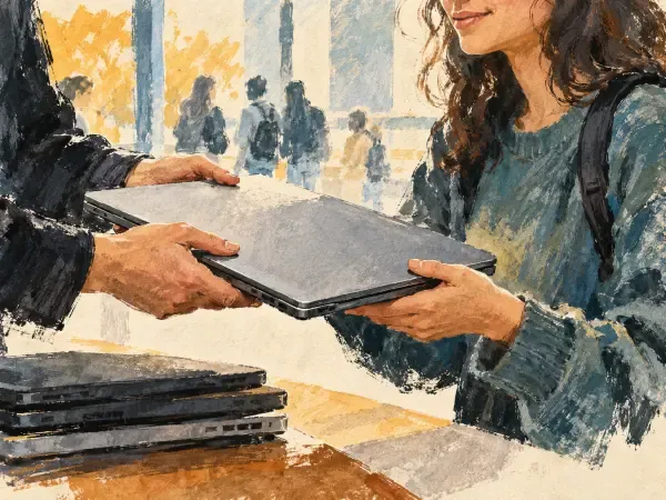Illustration - Ordinateur portable reconditionné sur un bureau