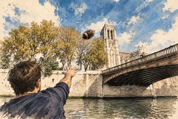 Illustration - Ballon ovale au-dessus de la Seine