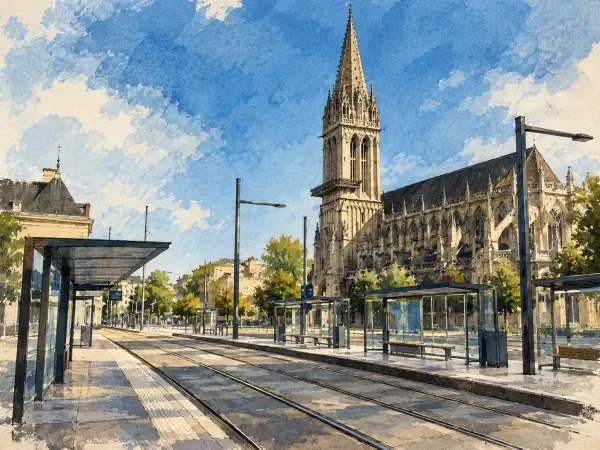 Illustration - tramway et rues de Caen