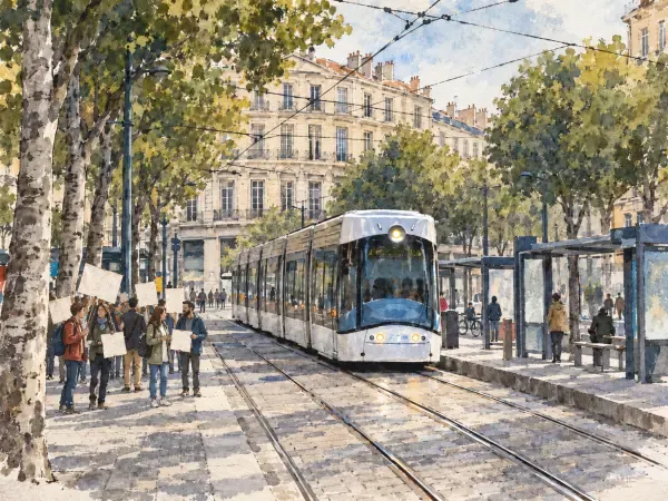 Illustration - transports et manifestation à Marseille