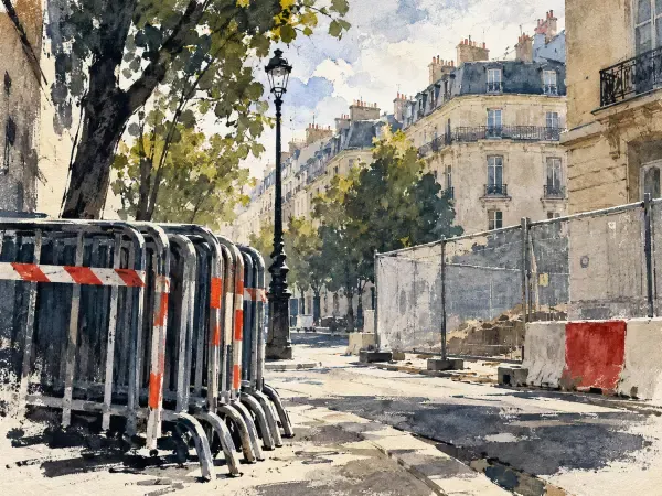 Illustration de barrières de chantier parisiennes