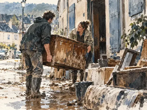 Illustration - Nettoyage solidaire après les inondations