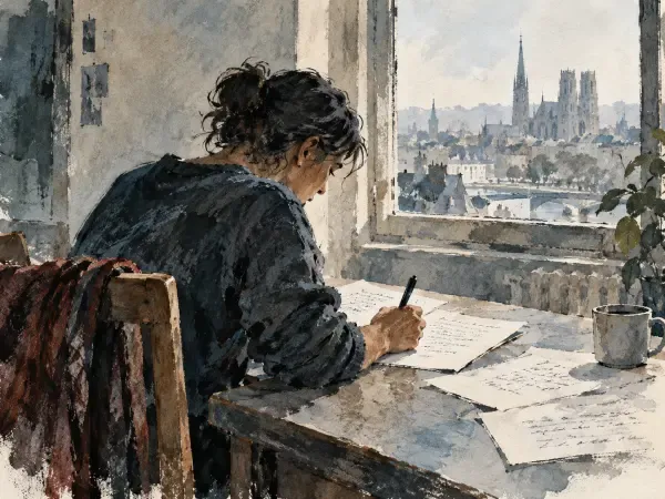 Illustration - des pages manuscrites et un livre
