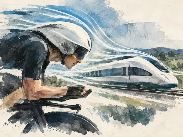 Illustration - Casque cycliste et carénage ferroviaire