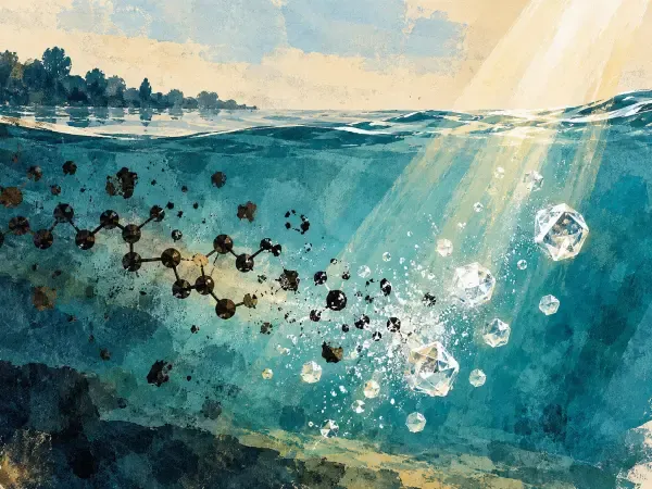 Illustration de nanodiamants éclairés contre le PFOA