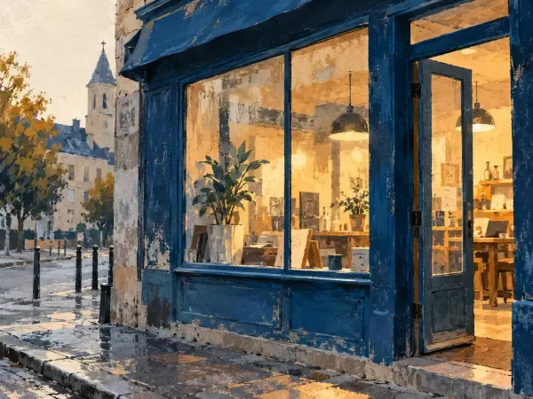 Illustration - Tribunal de commerce et vitrine de magasin