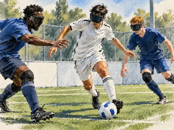 Illustration - Joueurs de cécifoot en compétition
