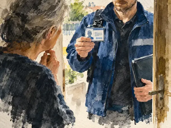 Illustration - Carte professionnelle devant une porte