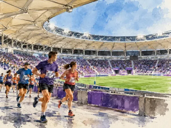 Illustration - Coureurs traversant le Stadium de Toulouse