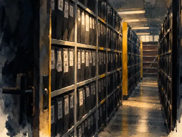 Illustration - Réserves d'archives aux portes entrouvertes