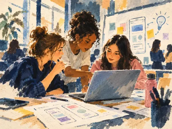 Illustration d'adolescentes créant une application