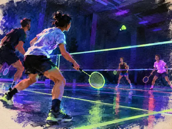 Illustration - Badminton fluorescent dans un gymnase